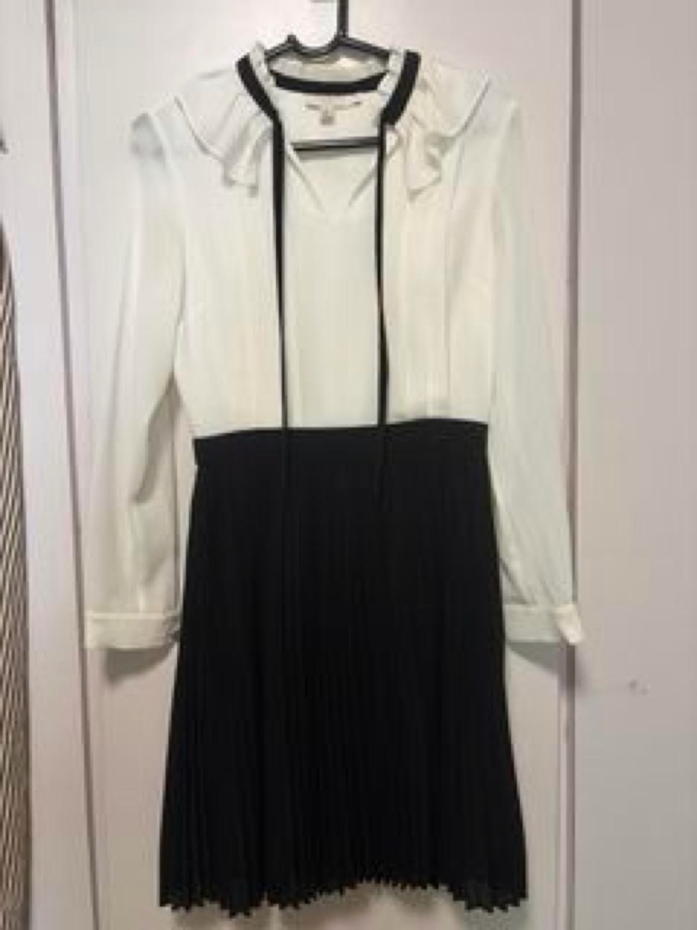 Ted Baker London Black & White Zazu Pleated Midi Dress with Bow Neck - Picture 3 of 16